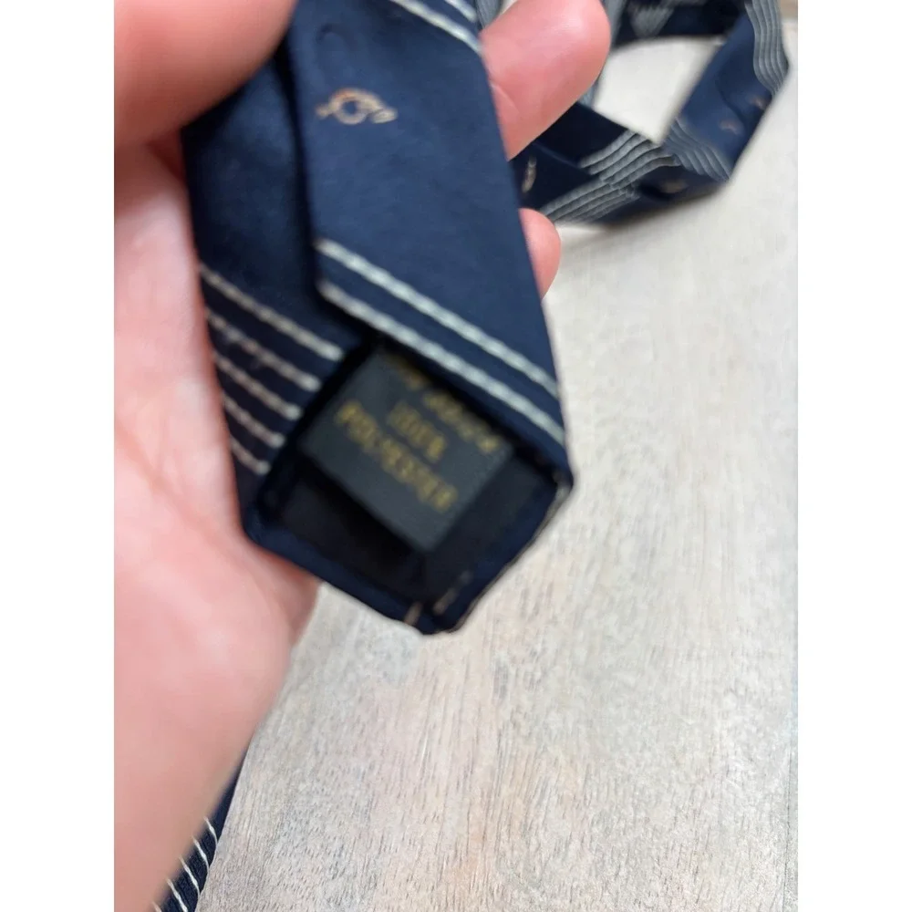 Burlington Gent Mens Navy Blue Striped Crest Pattern Polyester Necktie